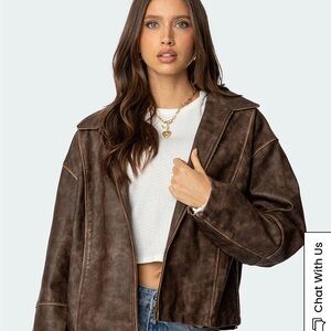 Edikted Dark Brown Faux Leather Jacket